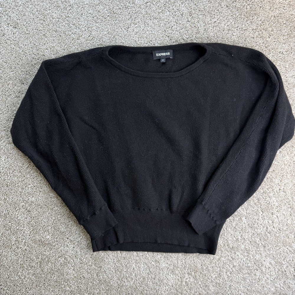 Express Sweater Womens M Black Crew Neck Dolman Sleeve Tight-Knit Pullover